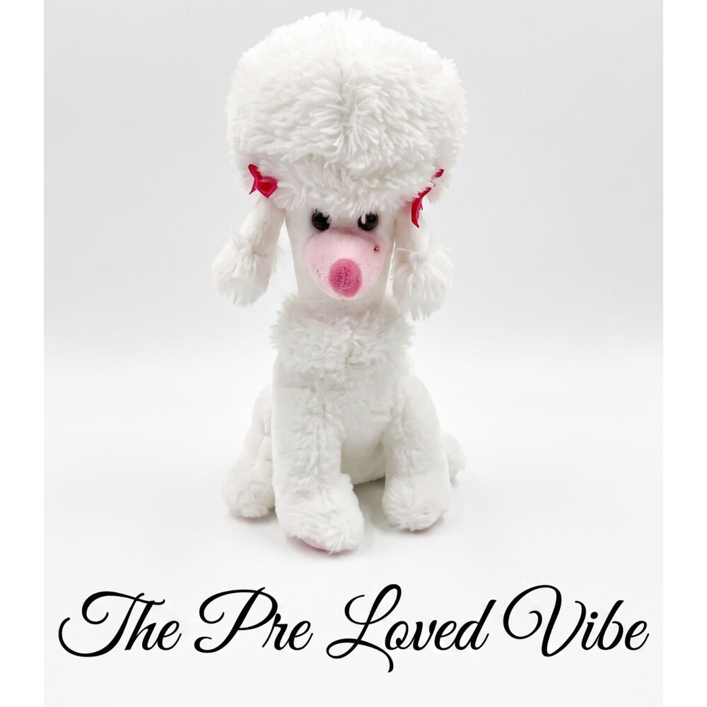 Homerbest White French Poodle Puppy Dog Bow Kiss Mark 10'' Plush